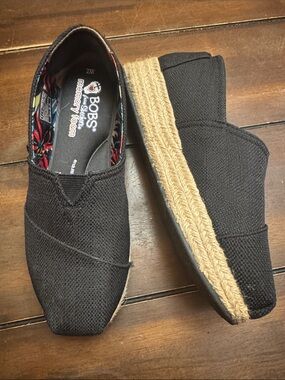 Skechers BOBS Black Slip-On Espadrille with Jute Platform